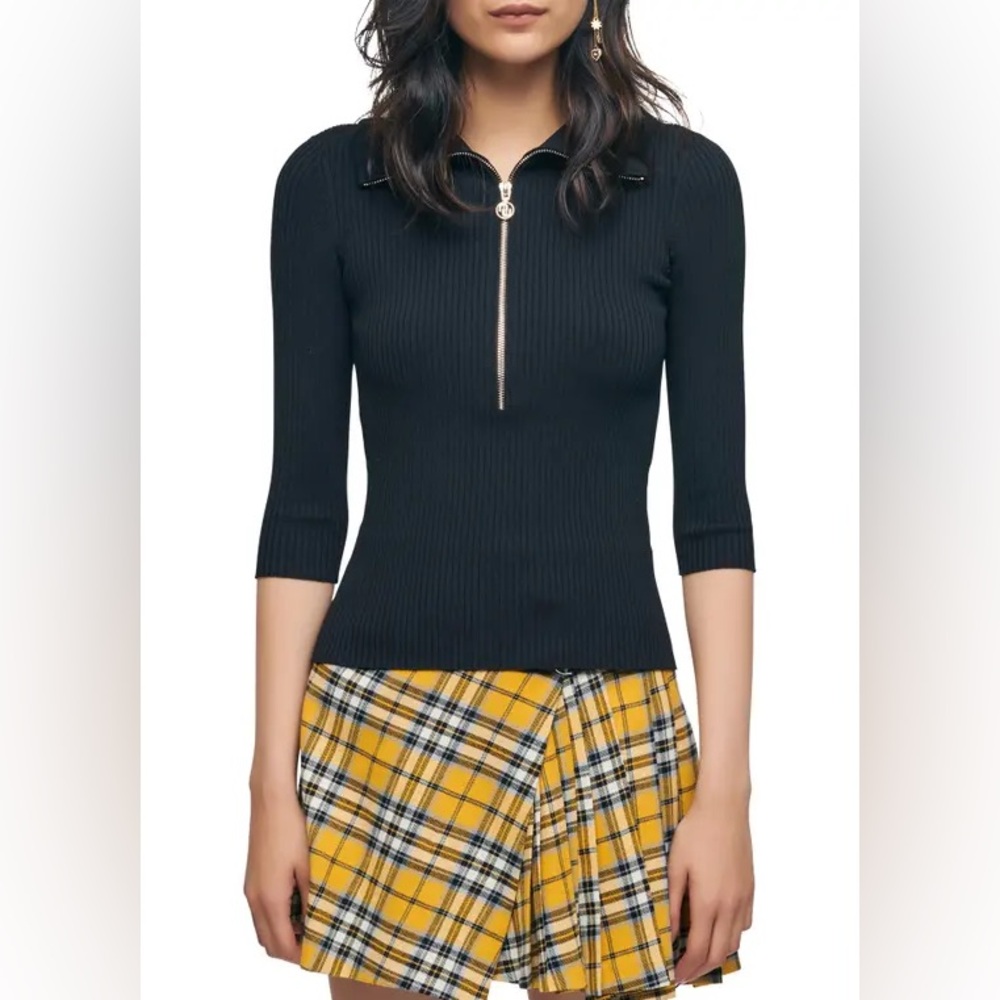 MAJE
Moseta Half Zip Ribbed Sweater In Black SZ 2